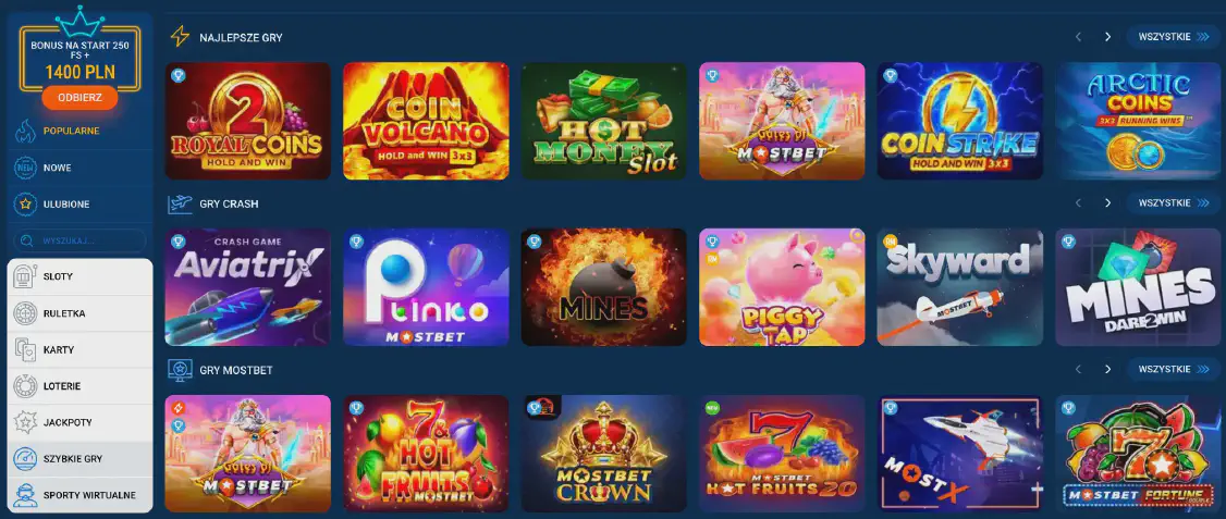 mostbet gry kasynowe