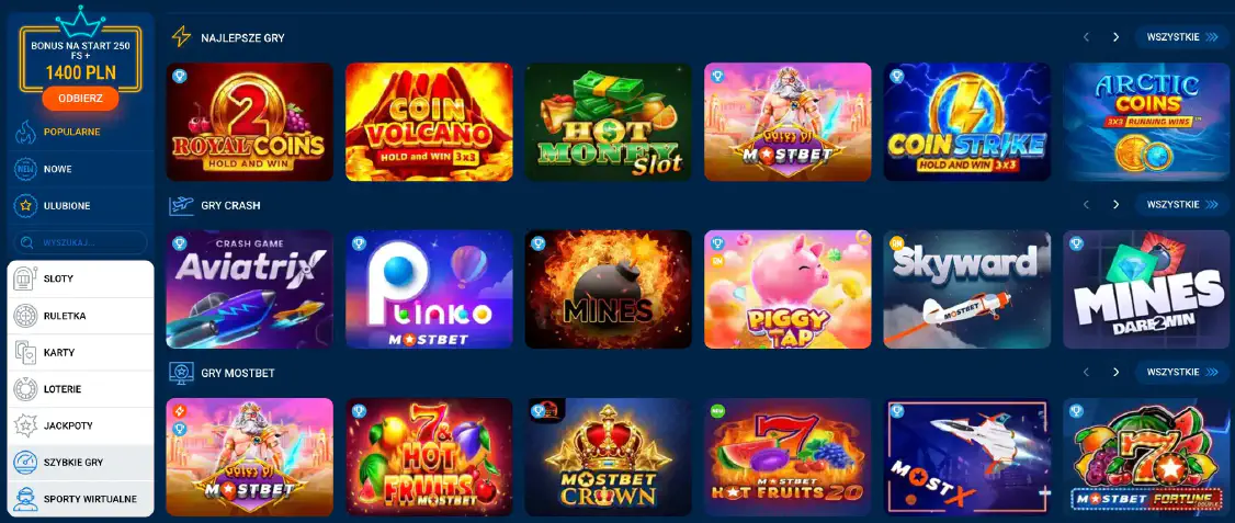 mostbet gry kasynowe